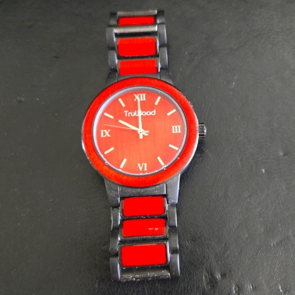 TruWood Architect Stainless Steel Sandalwood Men's Red and Black Watch - Picture 2 of 8